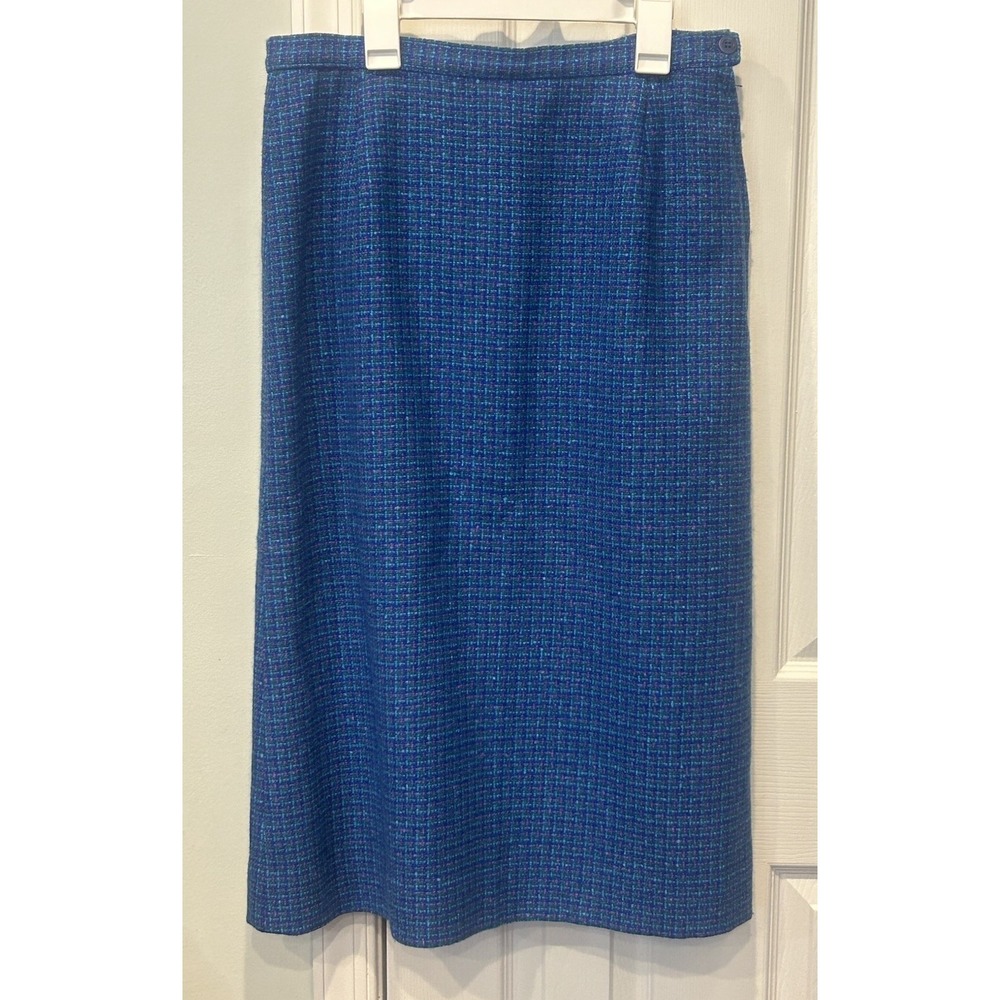 Pendleton Vintage Virgin Wool Blue Tweed Wool Skirt Sz 8 USA Preppy Classic